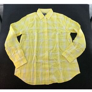 Lands End Yellow Plaid Long‎ Sleeve Button Down Shirt Top Girls Size 10T